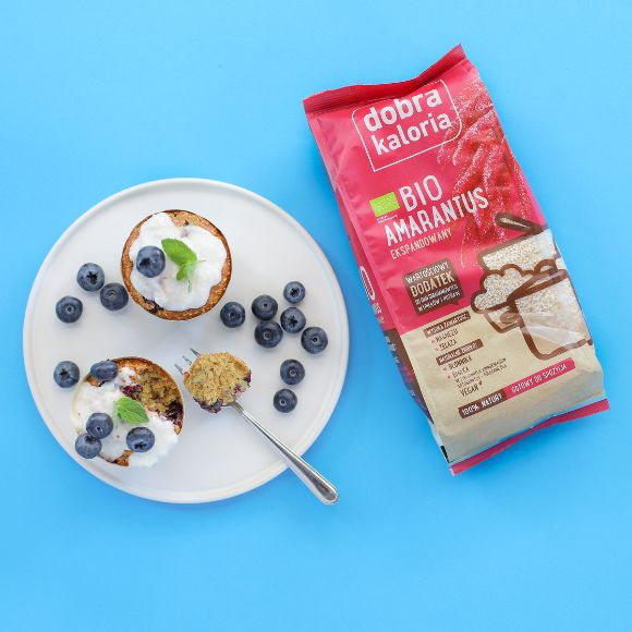 Babeczki z amarantusem i borówkami